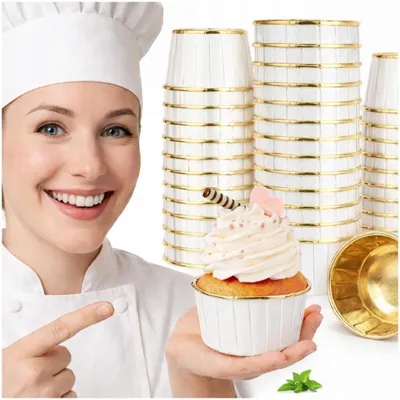 Obrázok produktu pre Formičky na muffiny bielo-zlaté papierové, 50 ks