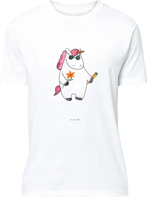 Produktbild von Mr. & Mrs. Panda Tshirt Einhorn Woodstock - Weiß - Geschenk, Einhörner, Unicorn, Jersey-Shirt, S T-Shirt, oberteil, Joint, Witzig, Shirt, Alkohol, Party