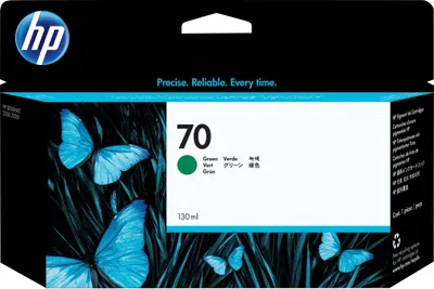 Obrázok produktu pre HP Zelená atramentová kazeta 70, 130 ml, Fototlačiareň série HP Designjet Z2100, Z3100 a Z3200, Atramentový, Biznis, Singapúr, 40 mm, 202 mm