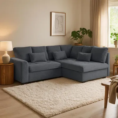Image de BEAUTYSOFA | Canapé d'angle RAMO 229 cm, canapé d'angle avec fonction couchage 160x200 cm, canapé-lit moderne anthracite, surmatelas  inclus