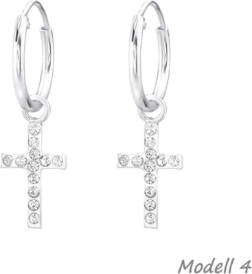 Produktbild von Kreuz Ohrringe: 925 Silber Creolen Ohrhänger Modell 4