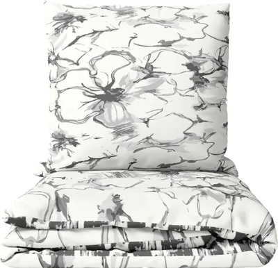 Produktbild von Bettwäsche Baumwolle 135x200 cm Set Renforce Weiß Grau Anthrazit Blumendesign Wendeseite Meliert mit Reißverschluss