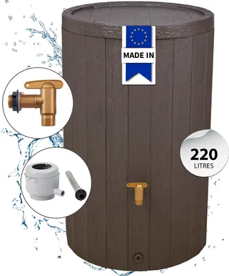 Image de 4rain MADERA réservoir d’eau de pluie kit complet 220 litres brun incl. robinet de sortie en plastique et raccord de descente