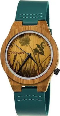 Produktbild von Holzwerk FLORISTIC Damen & Herren Holz Uhr mit Blumen Muster, türkis blau, braun