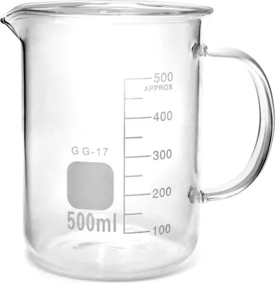 Zdjęcie produktu dla Zlewka miarowa szkło borokrzemowe 500 ml 1 szt. z uchwytem przezroczysta skala jakość laboratoryjna