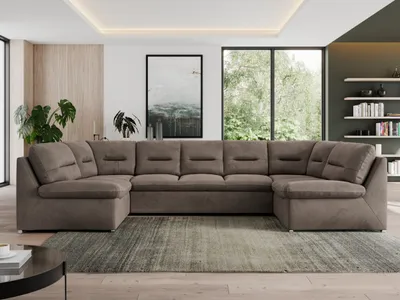 Produktbild von Sofa XXL U-Form Beige, Wohnlandschaft U Form mit Schlaffunktion, Sofa mit Schlaffunktion, Schlafsofa, Wohnzimmer Couch mit schlaffunktion - Morbido U - Braun Velvet