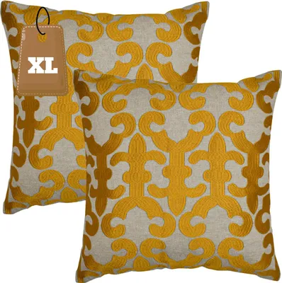 Immagine prodotto di Set di 2 cuscini copricuscino Marrakesh 50x50 cm grande | cuscino da divano cuscino accogliente in cotone ricamato come decorazione del soggiorno sulla poltrona e sul divano | cuscino decorativo Kayon Gold come cuscino da sedia nella sala da pranzo