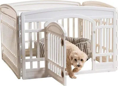 Productafbeelding van Oefenbox voor huisdieren, 4 panelen met deur, geschikt voor puppy's en kleine honden - Veilig en eenvoudig te monteren - Verstelbaar, wit