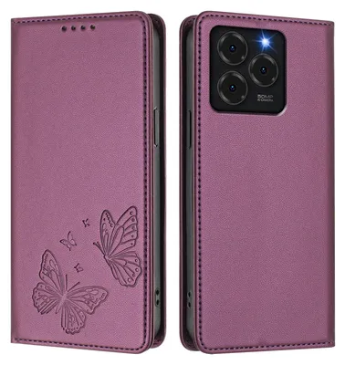 Produktbild von Lederhülle für Ulefone Note 20 Pro, Schmetterling Prägung Leder Brieftasche Schutzhülle mit Ständer Lila