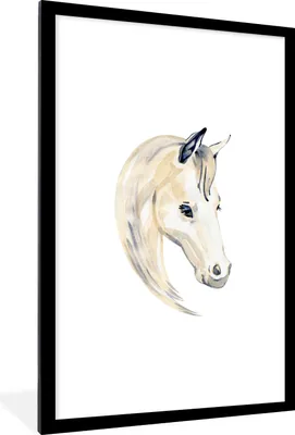 Produktbild von MuchoWow® MuchoWow® Gerahmtes Poster Pferd - Aquarell - Weiß - Mädchen - Kinder - Mädchen 60x90 cm - Poster mit zchwarzem Bilderrahmen - Dekoration - Wandposter Wohnzimmer - Hochwertig