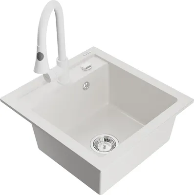 Produktbild von Mexen Vito 1-Becken-Granit-Spüle mit Mischbatterie Elia, Weiß - 6503-20-670101-20