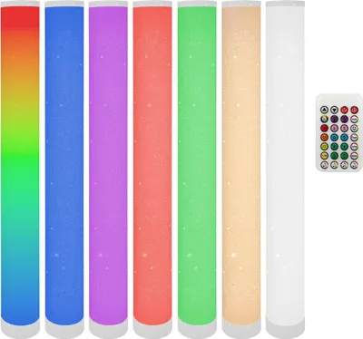Produktbild von Moderne LED Stehleuchte mit weißem & RGB-LED Licht | Dynamischen Lichtmodi - wie Farbverlauf, Lauflicht | Musik-Sync | praktische Fernbedienung | mattweißer Oberfläche (mit Funkeleffekt)