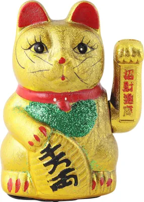 A golden Maneki-neko cat figurine.