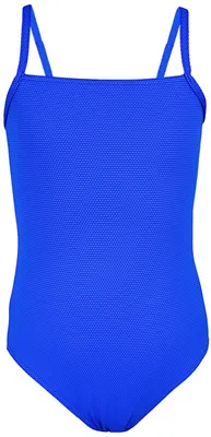 Produktbild von Aquarti Mädchen Badeanzug mit Spaghettiträgern Streifen, Farbe: Jacquard Punkte Kornblumenblau, Größe: 146