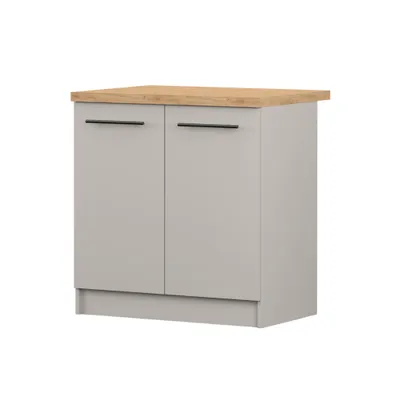 Produktbild von Unterschrank INEZ VII, Küche, Küchenschrank zweitürig 80 cm Kaschmir/Craft Eiche Gold mit zwei Drehtüren, schwarze Metallgriffe
