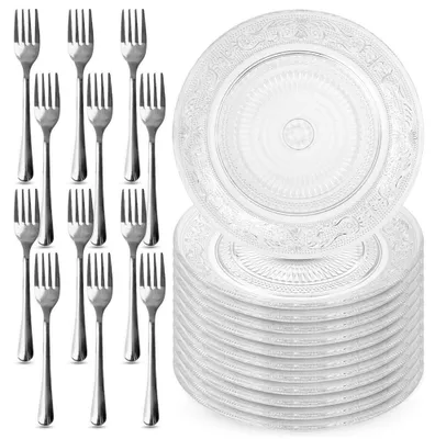 Produktbild von Vilde | Dessert-Set 24-teilig - 12 Glasteller Ø 18 cm - 12 Kuchengabeln - Spülmaschinenfest