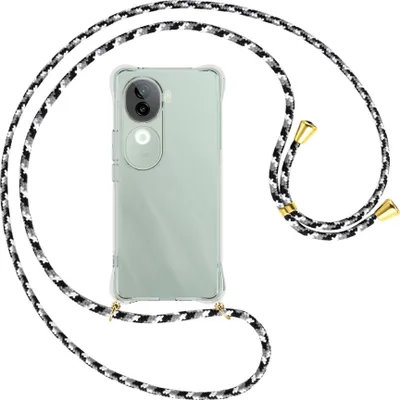 Produktbild von Handykette Backcover-Schutzhülle mit Band (Metall goldfarben) für Vivo iQOO Z9S 5G - schwarz/grau/weiß