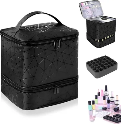 Produktbild von Tragbare, wasserdichte Doppelschichttasche für 30 Nagellacke + integrierter Trockner, ideal für den Heimgebrauch oder auf Reisen.