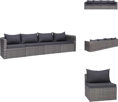 Produktbild von vidaXL 4-tlg. Garten-Sofagarnitur mit Kissen Grau Poly Rattan - Gartensofas