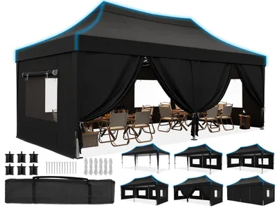 Produktbild von Quictent Pavillon 3x6m Faltpavillon Wasserdicht Stabil mit 6 Seitenteilen Partyzelt Pop Up Camping Pavillon Gartenzelt Gartenpavillon für Garten,Party