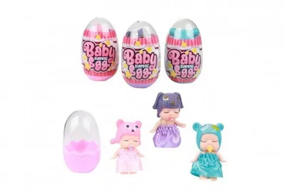 Productafbeelding van 1 x Verrassingsei met een baby pop van 6x8 cm, inclusief accessoires, jurk, en één van de 3 verschillende varianten