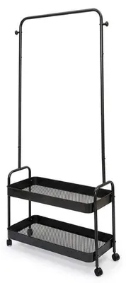 Productafbeelding van DRW opbergwagen met 2 planken en een metalen kledingrek, zwart, 160 x