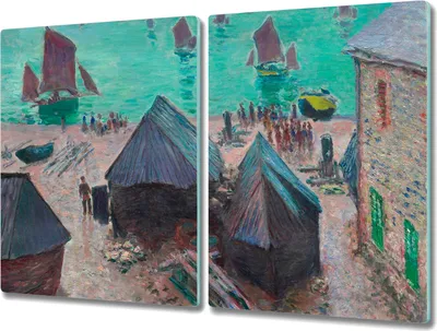 Produktbild von Coloray Hackbrett Herdabdeckplatte 2x40x52 cm Küchenbrett Kochplattenabdeckung Schneidebrett - Boote Meer Monet