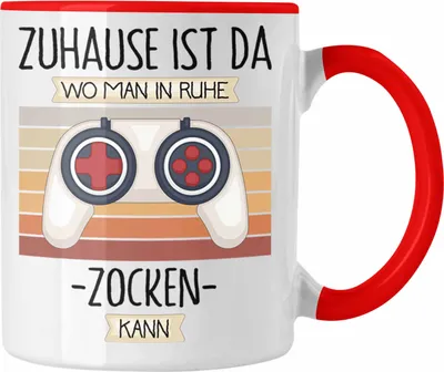 Produktbild von Trendation - Gamer Tasse Geschenk Geschenkidee Lustiger Spruch Zuhause Ist Da Wo Man In Ruhe Zocken Kann Zocker Gaming Spruch (Rot)