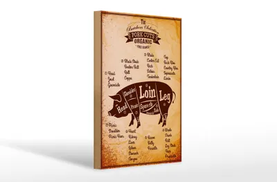 Produktbild von Holzschild Schwein 20x30cm Pork cuts Organic Metzgerei