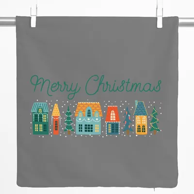 Produktbild von Huuraa Kissenbezug Merry Christmas Weihnachtsdorf 40x40cm Steel Grey Baumwolle Dekokissenbezug Geschenkidee
