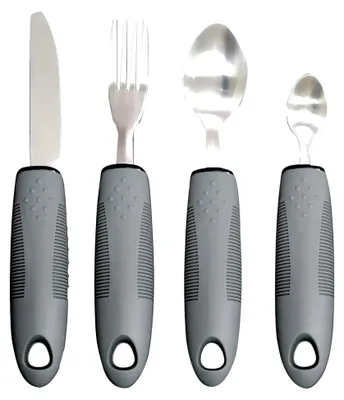 Produktbild von 4-teiliges Besteckset mit dickem Griff für Menschen mit Parkinson und Arthritis (Grau)