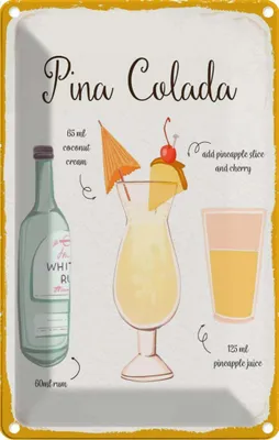 Produktbild von vianmo Blechschild 18x12 cm Pina Colada Cocktail Recipe