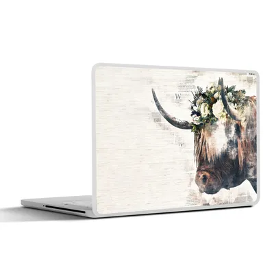 Produktbild von MuchoWow® Laptop Aufkleber Sticker Cover Schottische Highlander - Kühe - Blumen 40x30 cm - Laptop Dekoration - Selbstklebend
