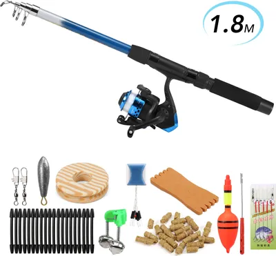Produktbild von Kombination aus Angelrute und Rolle, komplettes Kit 1,8 m Teleskop-Angelrutenstange und Spinnrolle mit Koedern