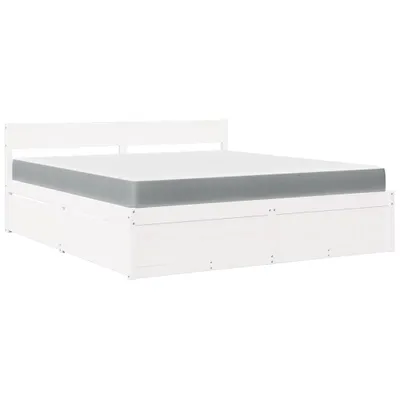 Imagen del producto de Cama con cajones y colchón, color blanco, 180x200 cm, madera maciza