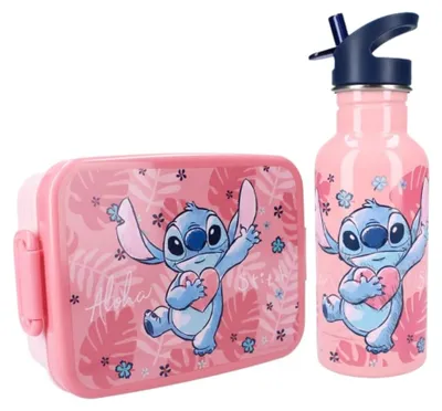 Lunchbox-Set mit Trinkflasche, Stitch, rosa, für Kinder