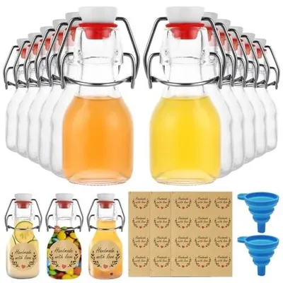 Image de Lot de 30 petites bouteilles en verre de 60 ml avec bouchon et entonnoir