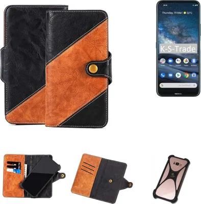 Produktbild von K-S-Trade Handyhülle Schutzhülle Bookstyle Case Wallet-Case kompatibel mit Nokia 8.3 5G Handy Cover Bumper Klapphülle schwarz hellbraun 1x