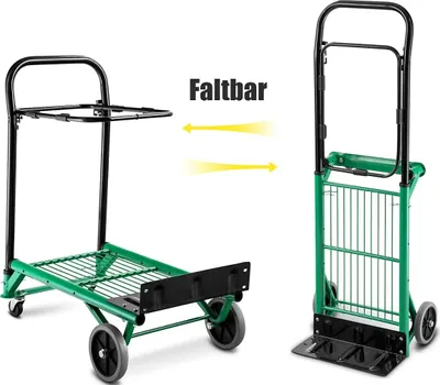 Produktbild von GOPLUS  2 in 1 Sackkarre Klappbar, Stapelkarre aus Stahl mit Griff höheverstellbar 90/102/113 cm, Transportwagen mit Stahlring, bis zu 90 kg