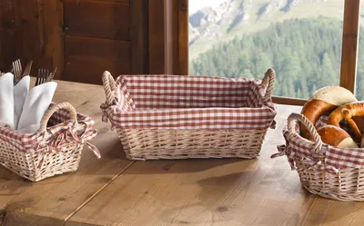 Produktbild von Schale aus Weide, eckig, mit Griffen & karierter Stoffeinlage, Brotkörbchen