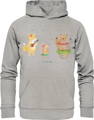 Produktbild von Mr. & Mrs. Panda Bedruckter Hoodie Waldtiere Aloha Größe XXL - Heather Grey - Geschenk, Statement-Hoodie, Lachen, Kapuzenpulli, Bär, Igel, Kapuzenpullover, Pullover, Hase