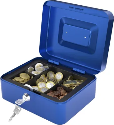 Produktbild von ACROPAQ Geldkassette abschließbar - Kasse mit Münzzählbrett, Klein 16 x 20 x 9 cm - Abschließbare Box, Geldkasse, Geldkoffer geeignet für Geldaufbewahrung - Blau - 10041