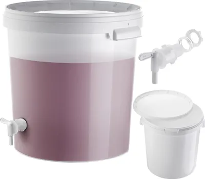 Immagine prodotto di Secchio di fermentazione KADAX 33L, set bianco con rubinetto di scarico, contenitore di fermentazione in plastica con rubinetto di scarico per la produzione di vino, rubinetto di scarico con guarnizione e controdado, contenitore per vino
