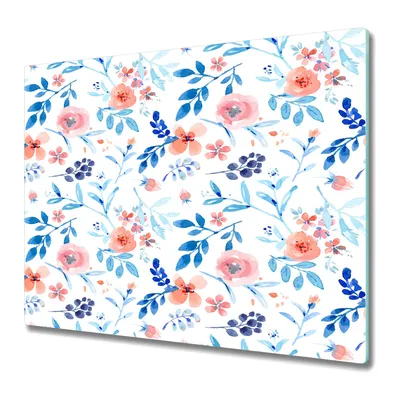 Produktbild von Küchenteller - Schneidebrett Glas - Herdabdeckung - Aquarell Blumen