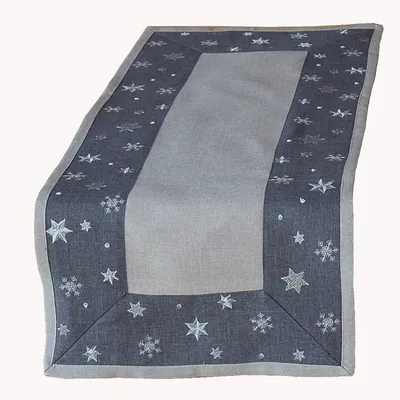 Produktbild von Tischwäsche mit Stickerei Sterne Weihnachten Tischläufer 40 x 90 cm - grau