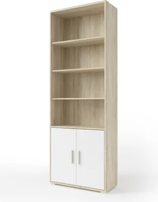 Produktbild von Aktenregal "Clermont" in Sonoma/Eiche mit Absatz weiß mit 2 Türen und 6 Fächern. Abmessungen (BxHxT) 79,1x221,2x35 cm