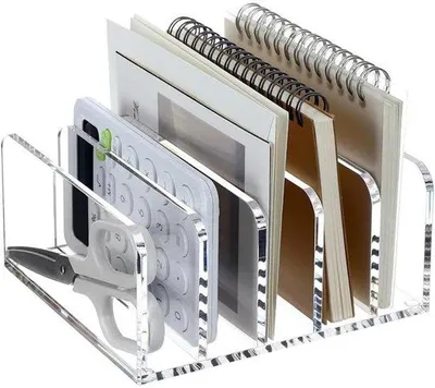 Image de Organiseur de bureau en acrylique à 5 compartiments - transparent - idéal pour les lettres, les livres et les documents - porte-courrier de bureau pratique