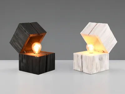 Produktbild von 2er SET kleine ausgefallene LED Holz Tischlampen Nachttischleuchten Schwarz Weiß