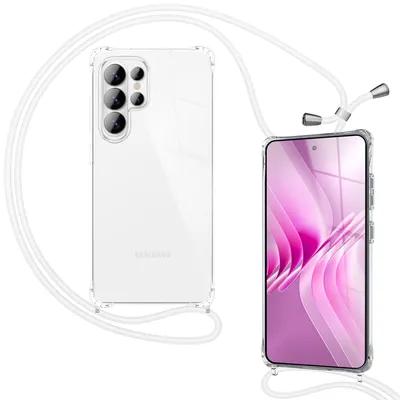 Zdjęcie produktu dla Naszyjnik na telefon NALIA do Samsunga Galaxy S26 Ultra – przezroczyste etui hybrydowe z paskiem – zapobiegający żółknięciu i regulowany – marka z Berlina – Mondweiß