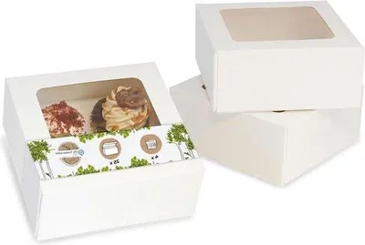 Produktbild von Famanu Muffinbox 4-teilig mit Einsatz - 25 Stück, weiß, biologisch abbaubar